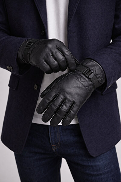 Şirin Giyim Aksesuar Men's Leather Gloves Stylish - Black Premium Quality Luxury