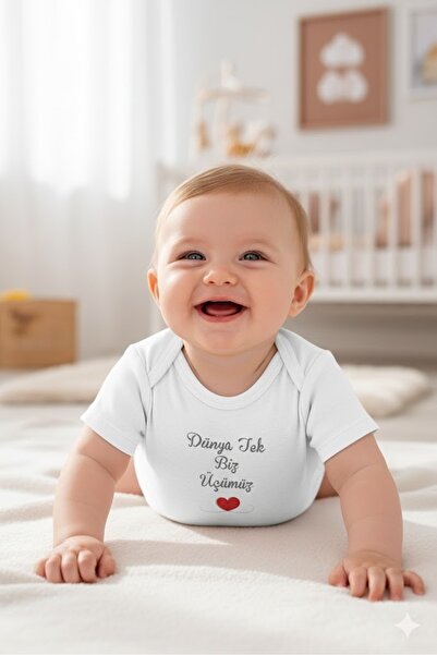 Livik %100 Pamuk Anne Baba Yazılı Zıbın Dünya Tek Biz Üçümüz Yazılı Bebek Zıb...