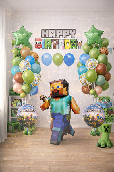 ENG PARTİ DÜNYASI 33 Parça Minecraft Temalı Doğum Günü Balon Konsepti - Happy...