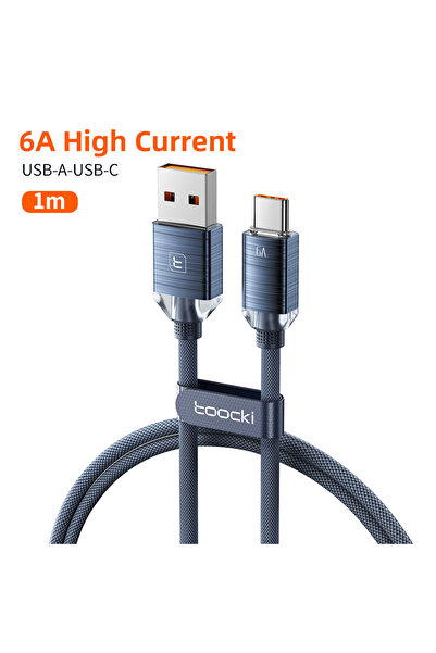 Toocki كابل USB إلى Type C أزرق بطول 1 متر وقوة 6 أمبير لشاحن POCO للشحن السر...