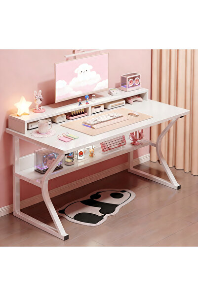 AZZHAAR Gaming Desk With Shelf, Computer Desk, C-shaped Gaming Table, Pc Work...