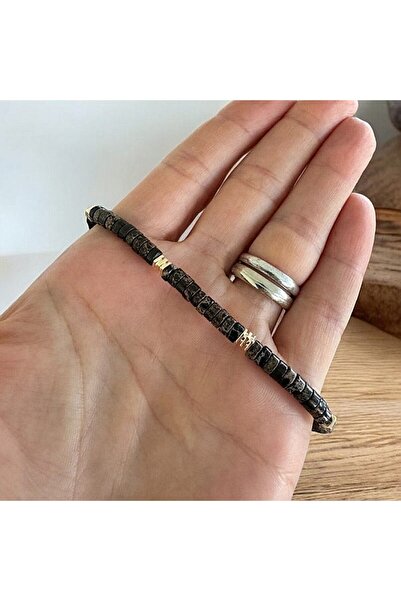 Ezera Brățară Kunal pentru bărbați din jasp marin negru cu accesorii din cupr...