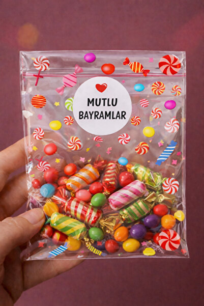 DEKAPAK 25 li Bantlı Bayrama Özel Hediye Poşeti Şeker Desenli Hurma Lokum Poş...