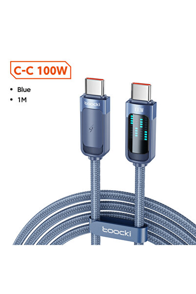 Toocki 1pcs Blue 1M PD100W USB C To C Cable PD 3.1 Digital Display Fast Charg...