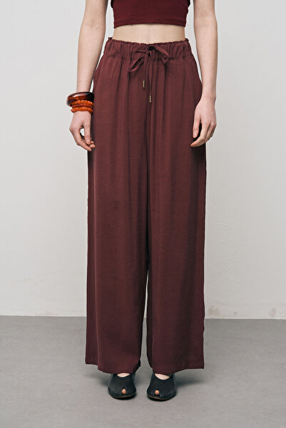 Orfeo Negro Women's Basic Modal Wide-Legged Draped Pants with Elastic Waist