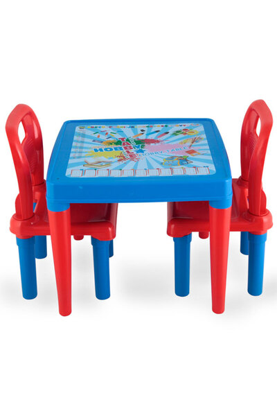 PİLSAN Study Table Blue table and two chairs set, high backrest, rounded edges