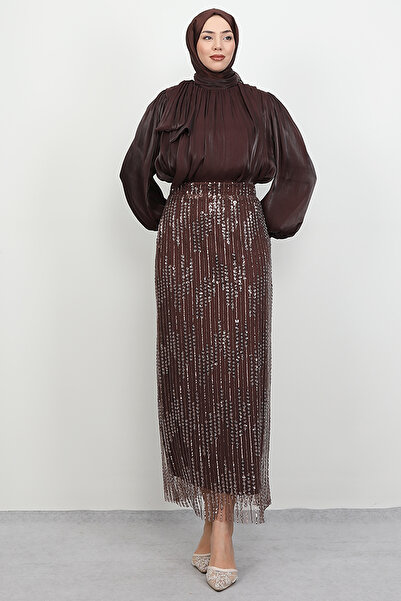 Lamia Giyim Burçin Takım Abiye Gül Kahve