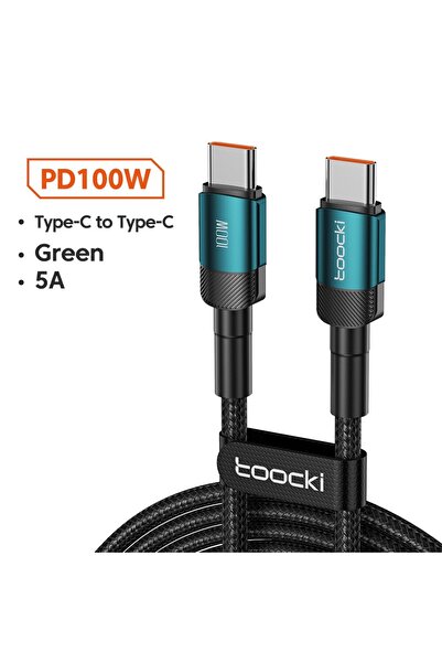 Toocki كابل USB من النوع C أخضر بطول 1 متر وقوة 100 واط، للشحن السريع، متوافق...