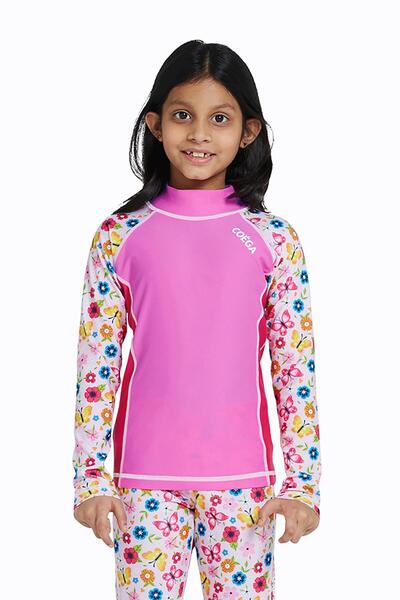 Coega Girls Kids Rashguard Long Sleeve - Pink Rosey Flowers