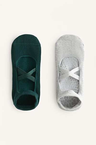Oysho 2'li yoga ve pilates pamuklu çapraz bantlı çorap paketi