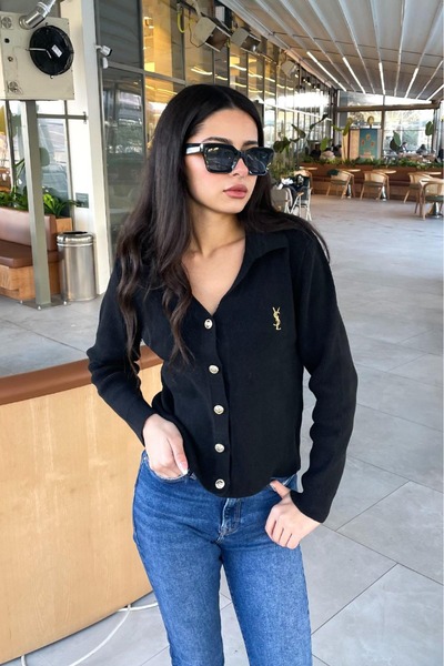 Mzr Collection كارديجان بتفاصيل أزرار ذهبية - أسود