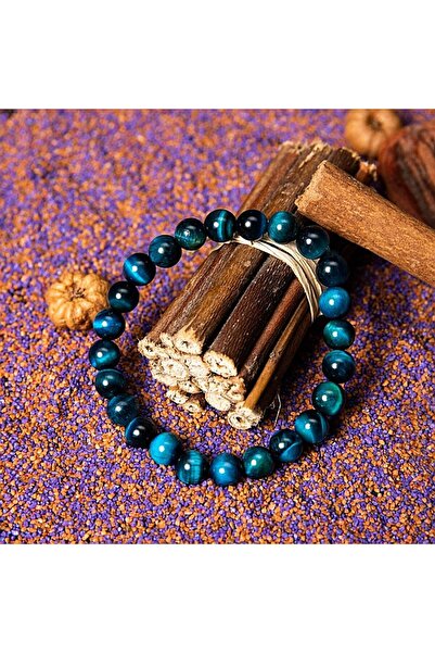 Ezera Bracelet with Semi-Precious Stones, Royal Blue Tiger Eye, for Men, 8 mm...