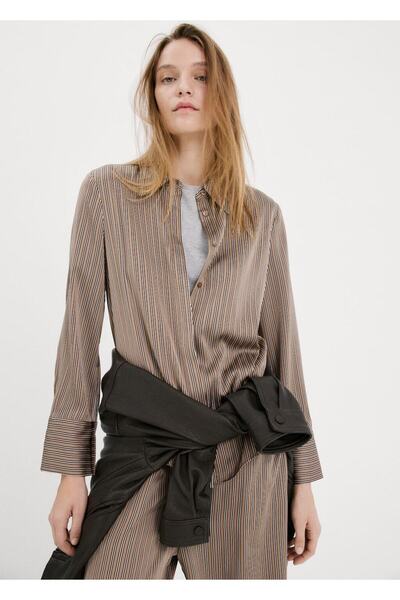 MANGO Woman Çizgili saten gömlek