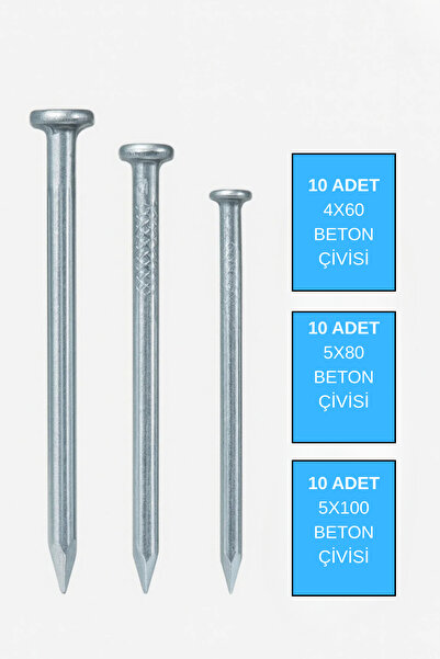 NVT YAPI İNŞAAT Beton Çelik Duvar Çivisi 4x60 (1O Adet) 5X80 (10 Adet) 5X100 ...