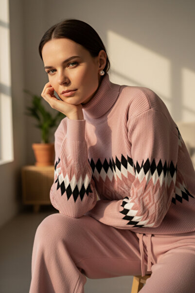 Mandala Tekstil Kadın Çok Renkli Rahat Kalıp Alt Üst Triko Takım