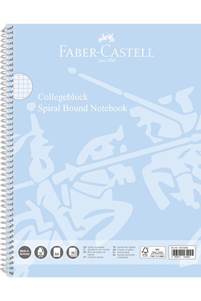 Faber Castell Spiral Notebook A4 80 Sheets 90G Squared Cardboard Cover Blue S...