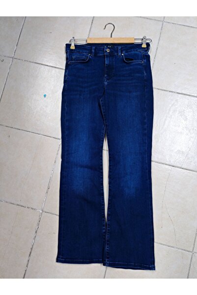 Blues Outlet Women's Brand Spanish Flare Lycra Lacquered Jeans-Dark Blue