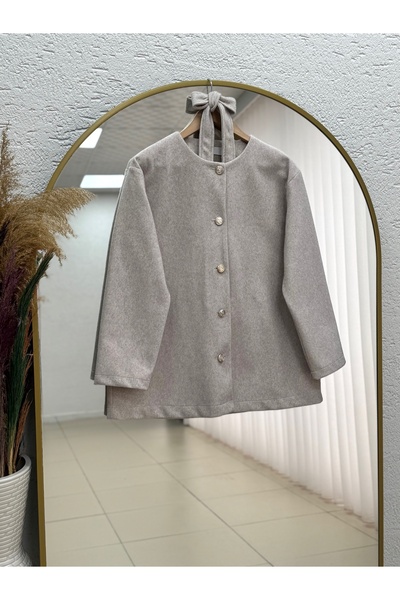 BENAHOLL Dacia Angora Jacket with Metallic Buttons on the Front-Bn4531 Stone