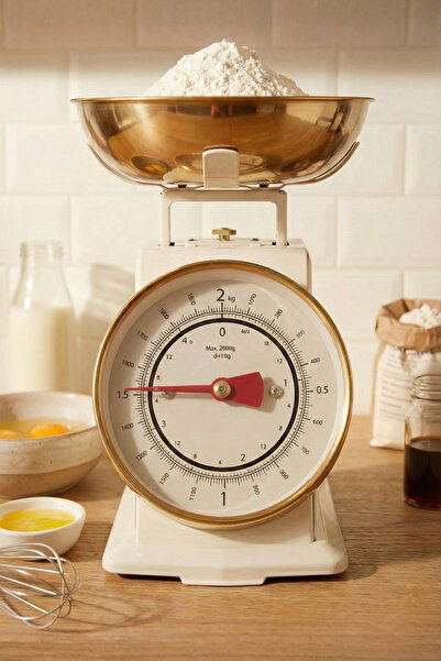 Sevinse Home 50's Style Retro Krem Gold Analog Mutfak Tartısı, Terazisi – Krem Gövde, Gold Kase