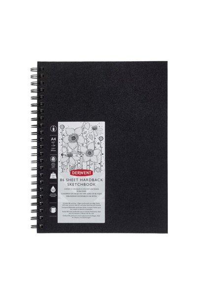 Derwent Caiet de schițe spiralat A4 86 de coli 110G copertă neagră profesională