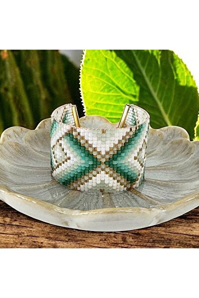 Ezera Brățară elegantă lată cu mărgele turcoaz Miyuki, Sindy