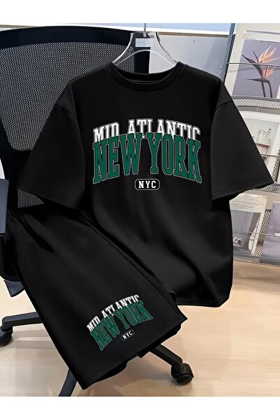 PAVRO Unisex Oversize Shorts Set Bottom-Top Two-Piece Casual New Nyc Printed ...