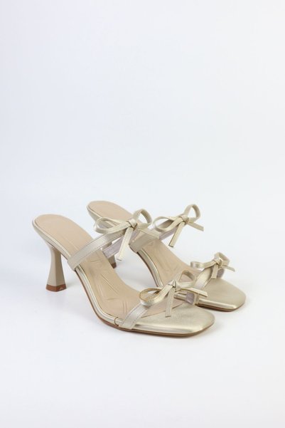 VARENZA WOMAN SHOES Satin Double Ribbon Women's Heeled Slippers and Sandals