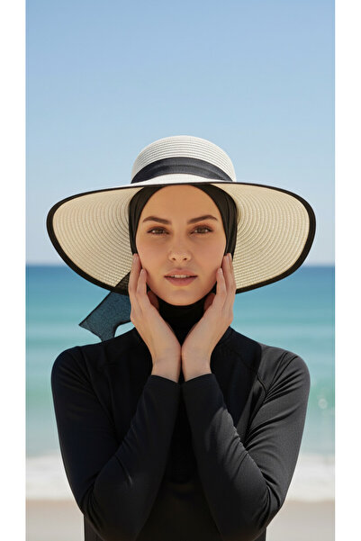 trendlina Large Size Elastic Straw Hat with Ribbon