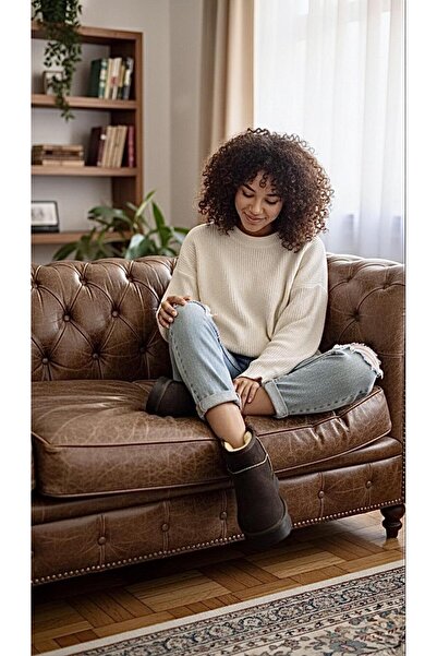 PUNTO 696082 Short Suede Boots with Thick Sole and Furry Inside