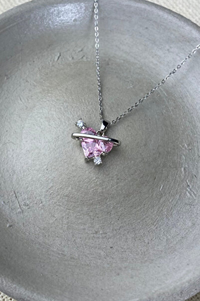 Brethils Zircon Pink Stone Heart Orbit Necklace Does Not Tarnish, Shipped in ...