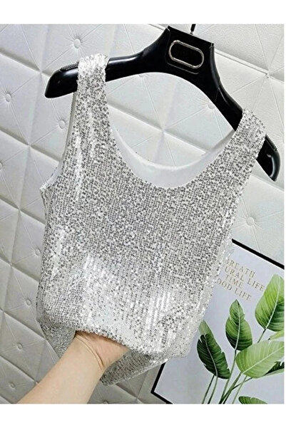 Lady Majestic Shiny Sequined Blouse