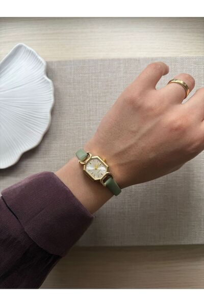 rubsey Retro Minimal Leather Cord Vintage Women's Wristwatch Green Cord