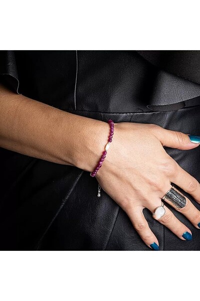 Ezera Naveen Women's Bracelet Made of Ruby Stones with 925 Silver Closure