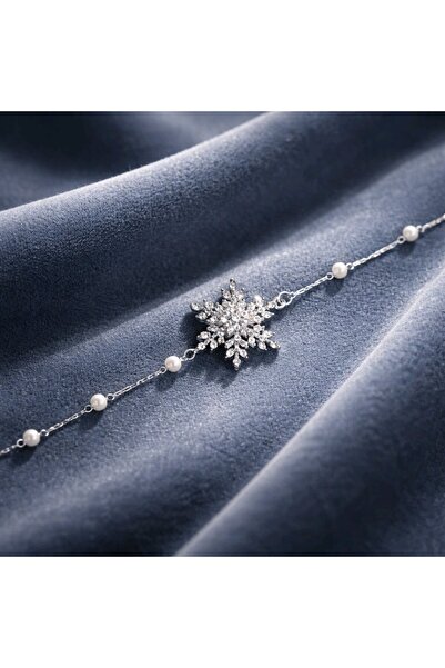 stainless steell Steel Silver Rotating Snowflake Women's Bracelet with Pearl ...