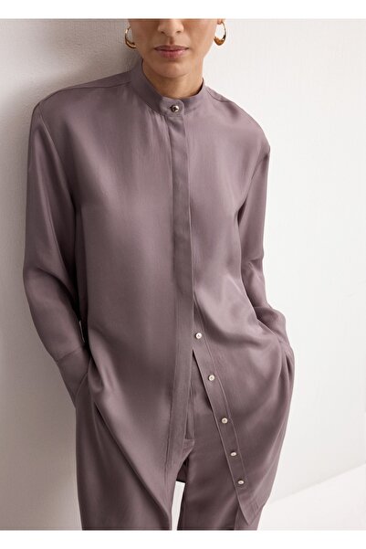 MANGO Woman Uzun gömlek, bant yaka