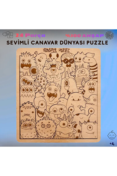 BTNES Puzzle Sevimli Canavar Dünyası Eğitici Montessori Oyuncak Yapboz %100 D...