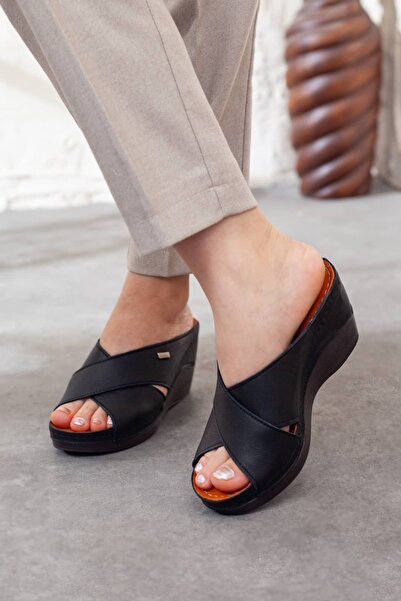 Adım Adım Γνήσιο Δέρμα Βάση μασάζ Σφηνοειδές τακούνι τεμαχίων Παντόφλες