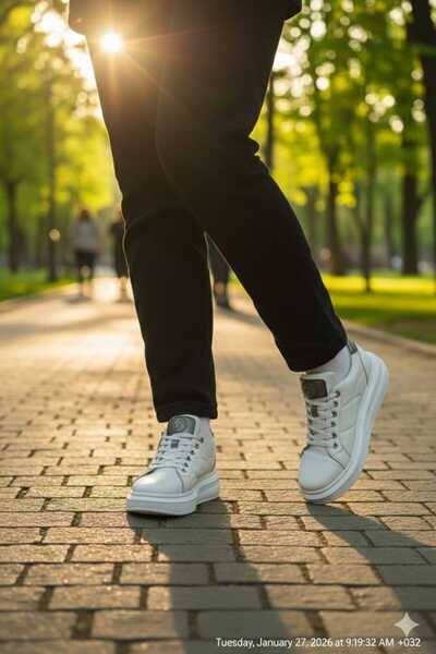 Derimoda Adidași de damă din piele naturală, albi, cu fermoar, pentru purtare...