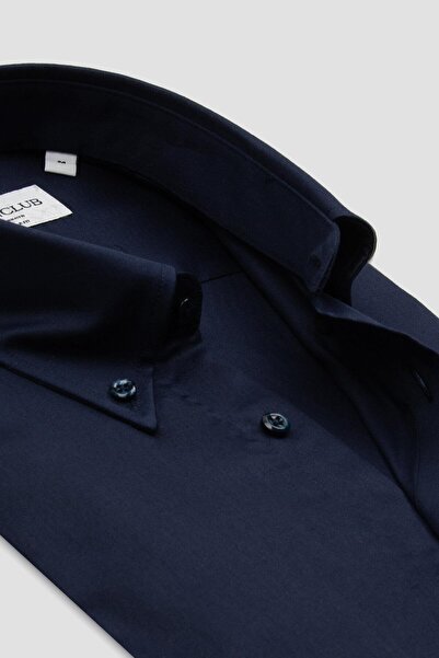 Abbate BB Club Mike Oxford Pamuk Polyester Regular Fit Lacivert Düğmeli Yaka Erkek Düz Gömlek