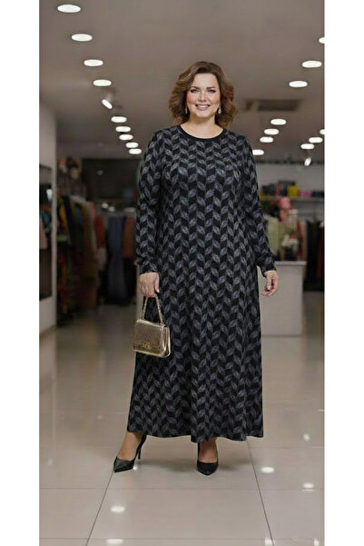 THEBEK Women's Violet Oversize Winter Dress Black-Grey Pattern
