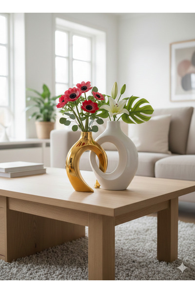 DEKOPOR ''Key To Modern Life'' İç İçe Geçen Aşk Temalı Hediyelik Vazo Seti - ...