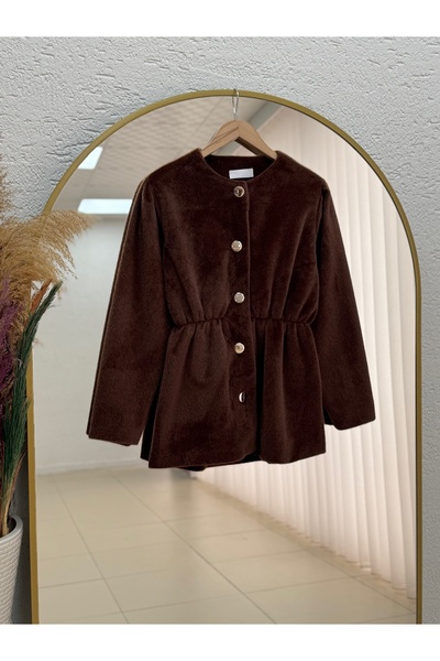 MİHRA STORE Fatiana Waist-Cinched Fox Jacket-Bn4549 Light Brown