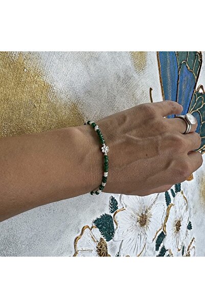 Ezera Brățară Mavis din jad verde și perle, cu argint 925