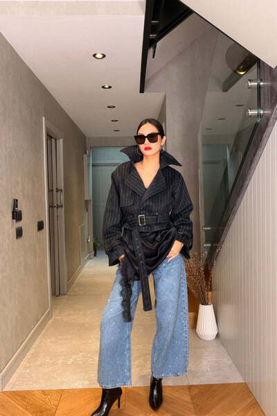 FABB Jachetă bleumarin cu dungi molton