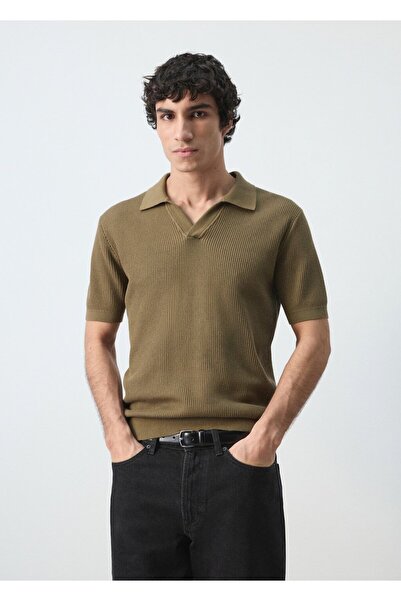 MANGO Man %100 pamuklu kalıplı triko polo gömlek