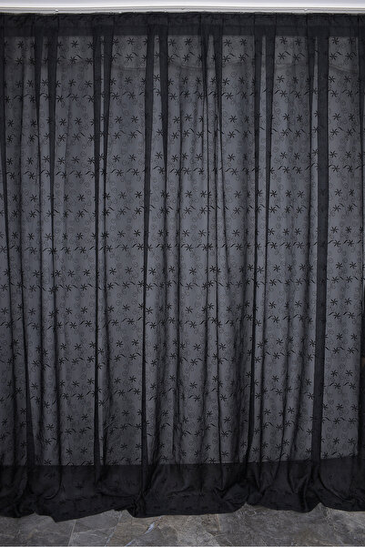 AKÇA TEKSTİL Brode 2250 Desen Black Color Single Wing Ready-Made Pleated Back...