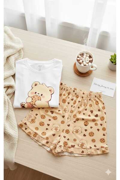 kuzey homewear Σετ κοντομάνικο σορτς με σχέδιο αρκουδάκι