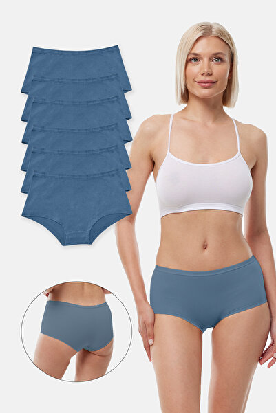 Malabadi Women's Blue 6-Pack Wide-Ribbed Non-Marking Modal Panties 1906