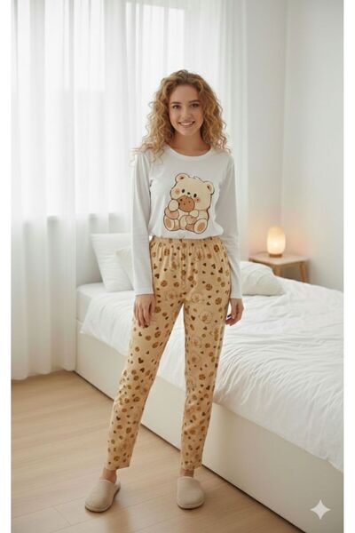 kuzey homewear Σετ πιτζάμες με μακρυμάνικο σχέδιο αρκουδάκι
