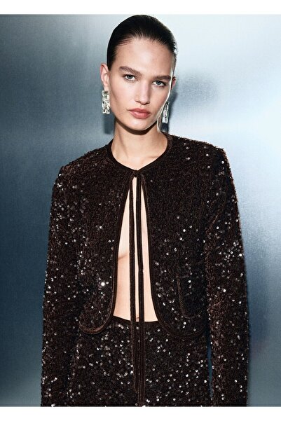 MANGO Woman Payetli bağ detaylı kadife ceket